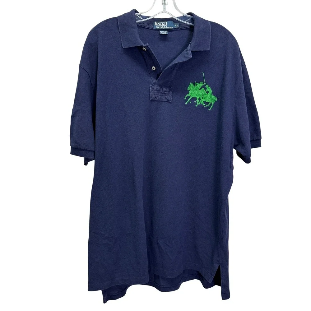 VTG Polo Ralph Lauren Navy Blue XL Big Pony Embroidered Short Sleeve Polo Shirt